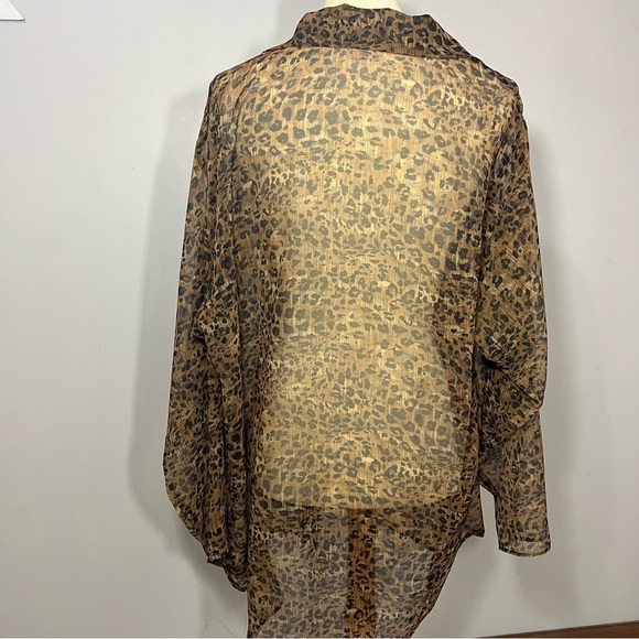 Vintage animal print sheer long line blouse swimsuit coverup leopard mobwife top - Picture 4 of 9
